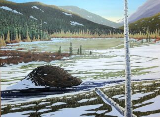 First Snow Larches acrylic on canvas 30x40