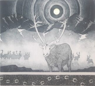 Midnight Sun Caribou etching and 24k gold