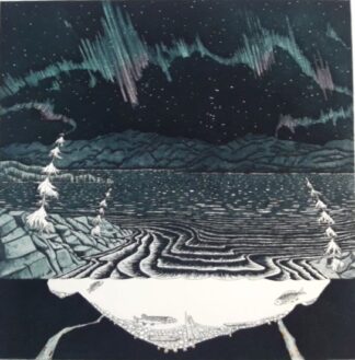 Northern Lights -Lac Labarge tinted etching and 24k gold on arches