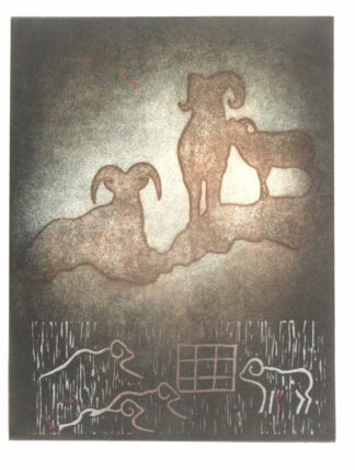 Spirit Trap Bighorn etching and block print on arches